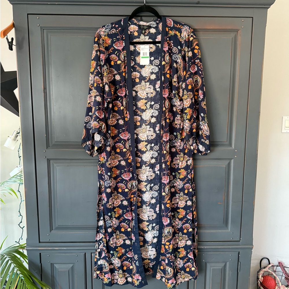Jessica Simpson Navy Floral Kimono Size L